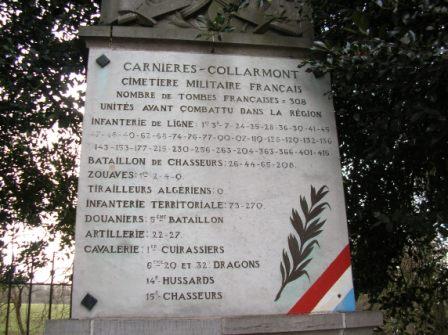 Carnires - monument du cimetire militaire : liste des rgiments - 39.8 ko
